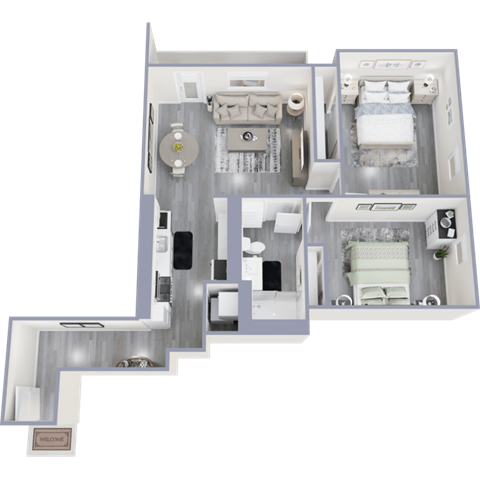 Floor plan for 2 beds, 1 bath, 798 sqft
